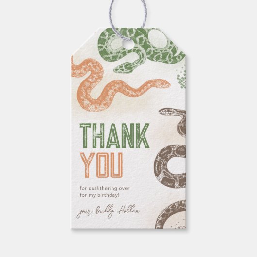 スネークバースデーパーティーメッセージカード ギフトタグ (正面)