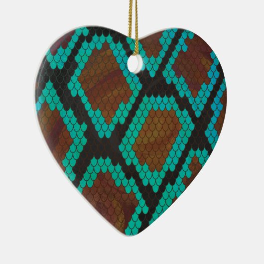 スネークブラウンおよびティール(緑がかった色)プリント セラミックオーナメント (右)