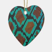 スネークブラウンおよびティール(緑がかった色)プリント セラミックオーナメント (左)