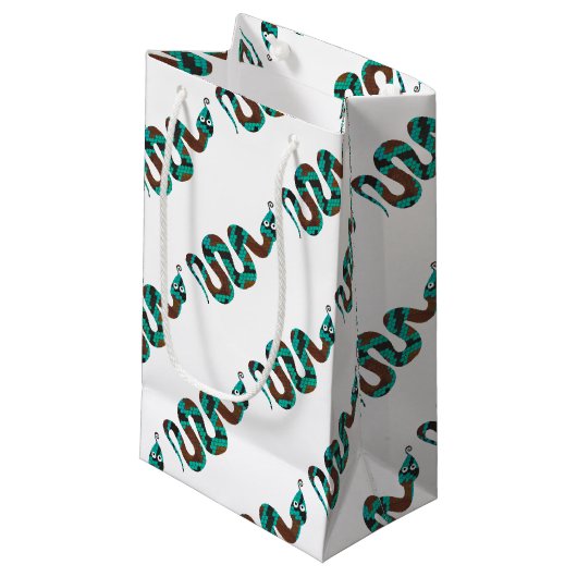 スネークブラウンとティール（緑がかった色）プリントシルエット スモールペーパーバッグ (正面アングル)