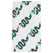 スネークブラウンとティール（緑がかった色）プリントシルエット スモールペーパーバッグ (正面)