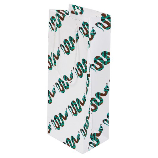 スネークブラウンとティール（緑がかった色）プリントシルエット ワインギフトバッグ (正面アングル)