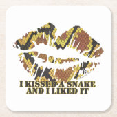 スネークブラウンと金ゴールドプリントにキス スクエアペーパーコースター (正面)