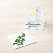 スネークブラックとグリーンのプリントシルエット スクエアペーパーコースター (インサイチュ)