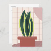 スネークモダン植物プレイド赤面ピンク緑 シーズンポストカード (正面/裏面)