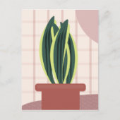 スネークモダン植物プレイド赤面ピンク緑 シーズンポストカード (正面)