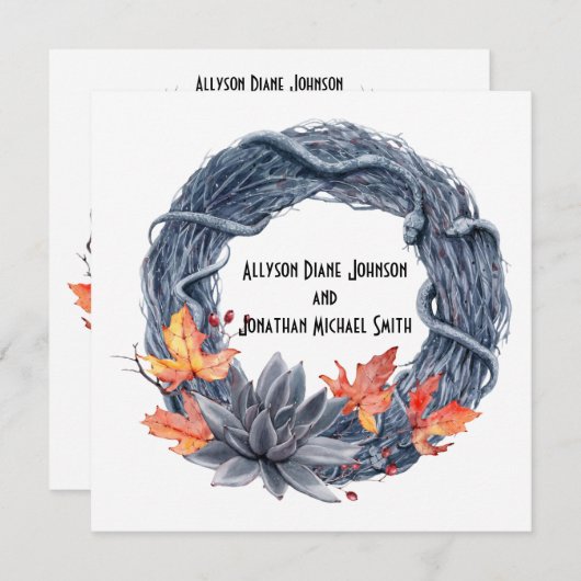 スネークリースブラックフラワーズハンドフェスティングズ結婚ーズ | 招待状 (正面/裏面)