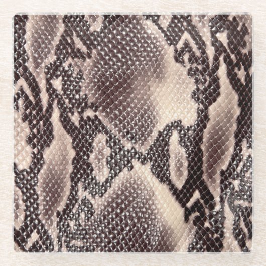 スネークレザー：シームレスブラウン ガラスコースター (正面)