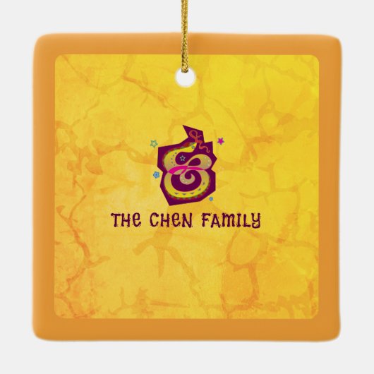 スネーク中国の2025年旧正月はっきりした黄クール セラミックオーナメント (裏面)