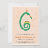 スネーク&ケーキ誕生日パーティー招待-ピーチ 招待状 (正面)