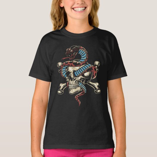 スネーク&スカル ゴシックアート Tシャツ (正面)