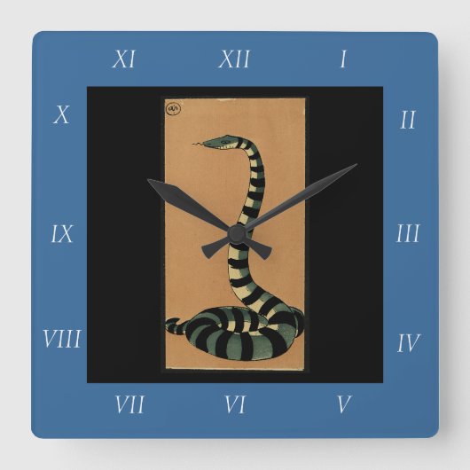 スネーク – 古代カラフル書イラストレーション スクエア壁時計 (正面)