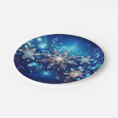 スノきらめくークフレークブルー紙プレート- エレガント ペーパープレート (アングル)