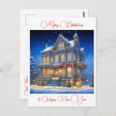 スノイパーソナライズされたクリスマスハウス ポストカード (正面/裏面)