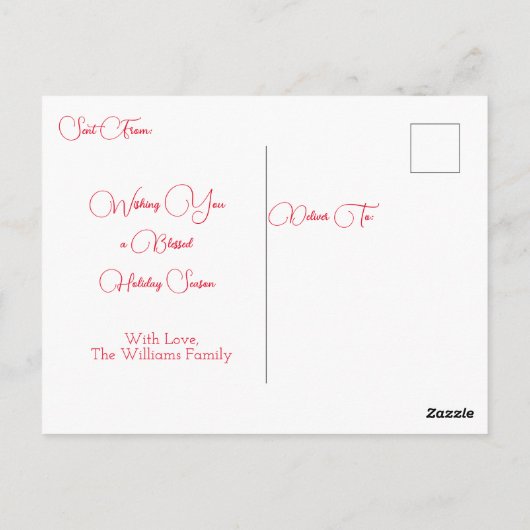 スノイパーソナライズされたクリスマスハウス ポストカード (裏面)