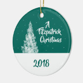 スノイミニマルツリーティール（緑がかった色）とホワイトホリデーキープサケ セラミックオーナメント (左)