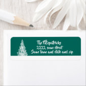 スノイミニマルツリーティール（緑がかった色）アンドホワイトホリデー ラベル (インサイチュ)