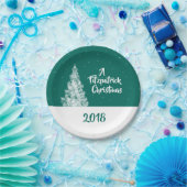 スノイミニマルツリーティール(緑がかった色)&ホワイトホリデーパーティー ペーパープレート (パーティー)