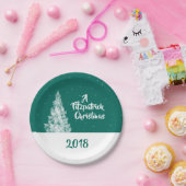 スノイミニマルツリーティール(緑がかった色)&ホワイトホリデーパーティー ペーパープレート (パーティー)