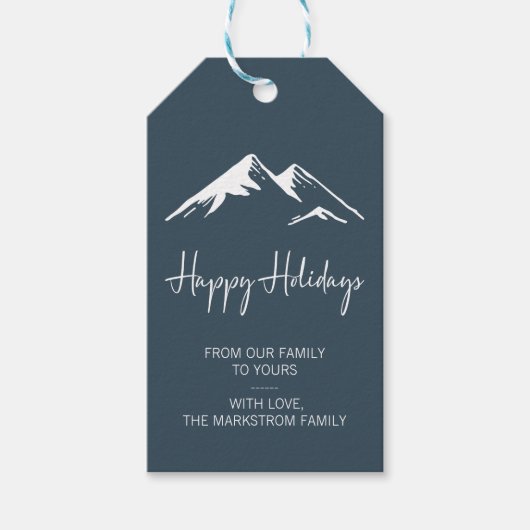 スノイモダンマウンテンオンブルーハッピーホリデイズ ギフトタグ (正面)
