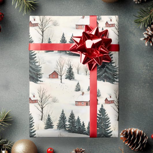 スノイ素朴赤と白ヴィレッジ ラッピングペーパー
