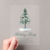 スノウイエレガントパインツリー金ゴールドスターズホリデーパーティー アクリル招待状 (インサイチュ (ポータブル))