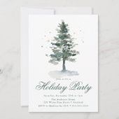 スノウイエレガントパインツリー金ゴールドスターズホリデーパーティー 招待状 (正面)
