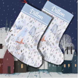 スノウイ忙しマウンテンアルパインスキーヴィレッジ スモールクリスマスストッキング