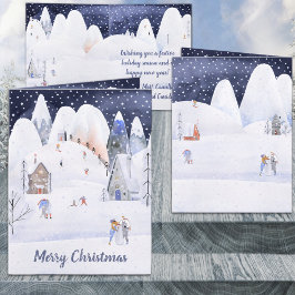 スノウイ素朴マウンテンビレッジウィンターホリデー シーズンカード