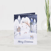 スノウイ素朴マウンテンビレッジウィンターホリデー シーズンカード (正面)
