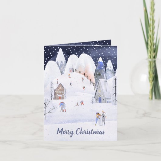 スノウイ素朴マウンテンビレッジウィンターホリデー シーズンカード (正面)
