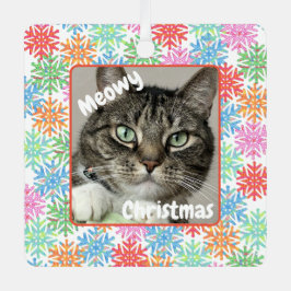 スノウカラフルェークキャット写真オーナメント メタルオーナメント