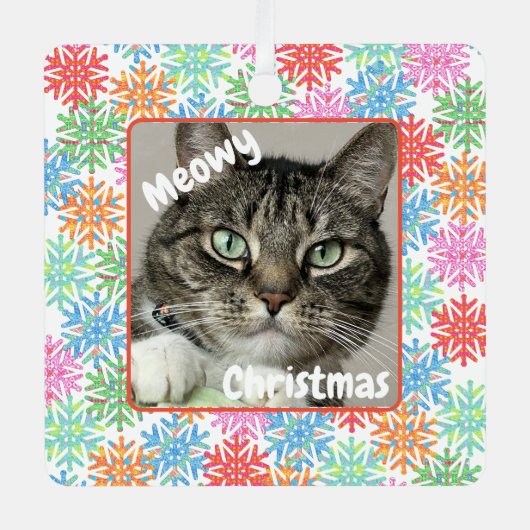 スノウカラフルェークキャット写真オーナメント メタルオーナメント (正面)
