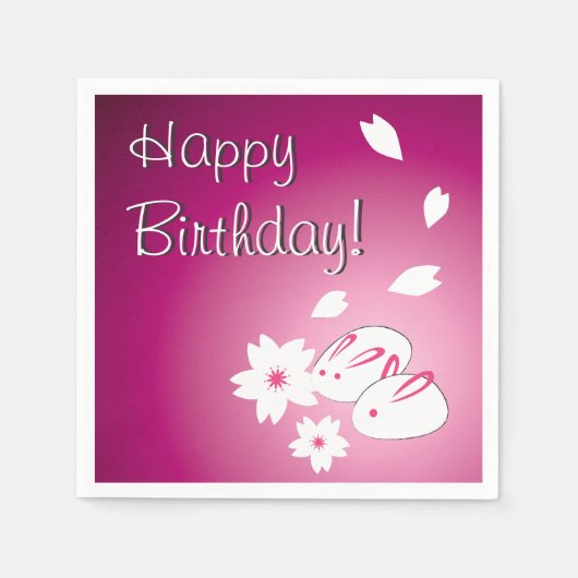 スノウ日本のラビット&桜誕生日 スタンダードカクテルナプキン (正面)