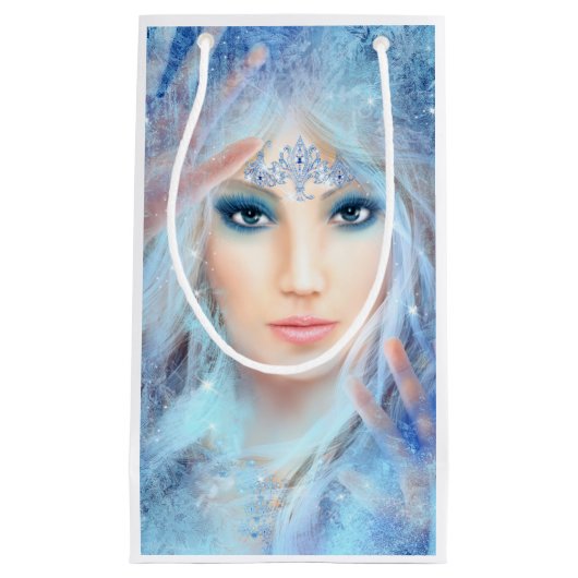 スノウ・クイーン。冬の美人。縦. スモールペーパーバッグ (正面)