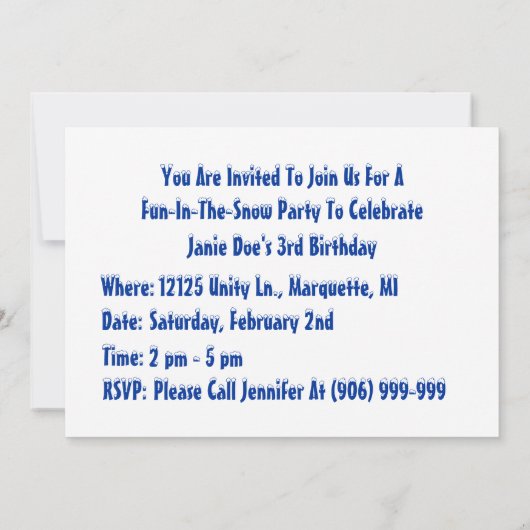 スノーおもしろいウィンタースリングパーティの招待状カスタム 招待状 (裏面)