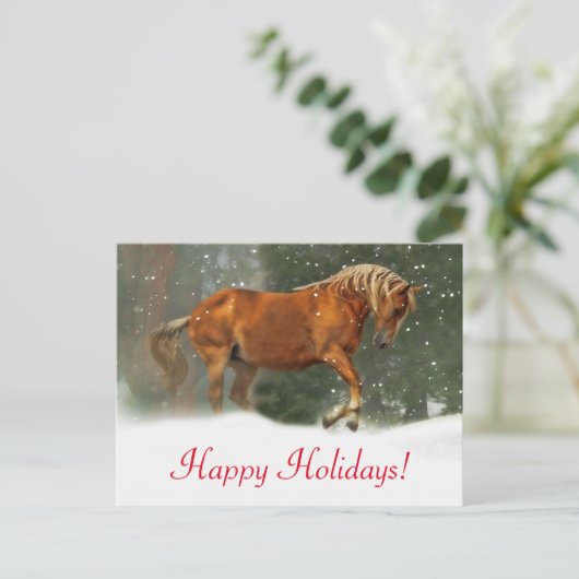 スノーかわいらしホリデー葉書に非常に馬 シーズンポストカード (スタンド正面)