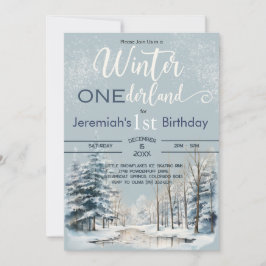 スノーなWinter ONEderland 1歳の誕生日男子 招待状