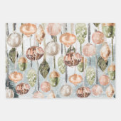 スノーイぶら下がったヴィンテージピンク&グリーンガラスオーナメント ラッピングペーパーシート (正面3)