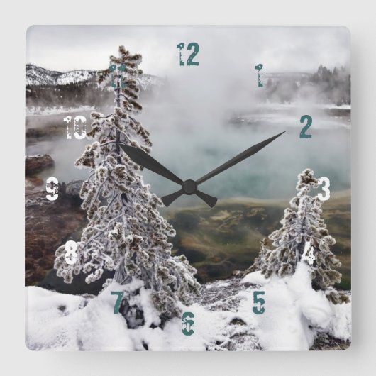 スノーイイエローストーン スクエア壁時計 (正面)