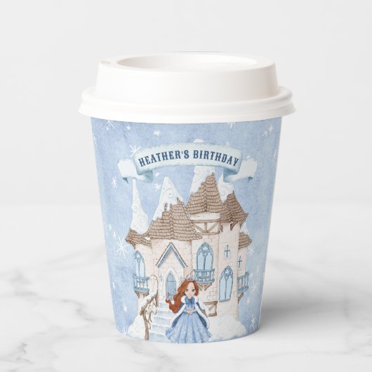 スノーイウィンターアフリカンアメリカンプリンセス誕生日 紙コップ (裏面)