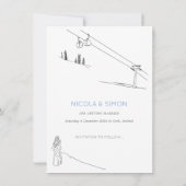 スノーイウィンタースキーリゾートカップルブラックアンドホワイト セーブザデート (裏面)