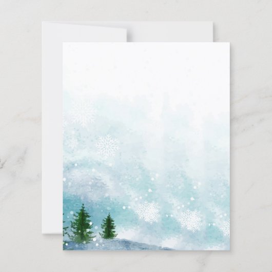 スノーイウィンターモーニングブルーハウス結婚式招待状 (裏面)