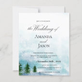 スノーイウィンターモーニングブルーハウス結婚式招待状 (正面)
