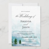 スノーイウィンターモーニングブルーハウス結婚式招待状 (正面)