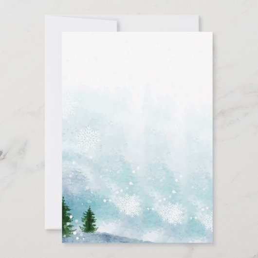 スノーイウィンターモーニングブルーハウス結婚式招待状 (裏面)