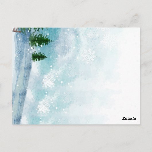 スノーイウィンターモーニングブルーハウス結婚式招待状 ポストカード (裏面)