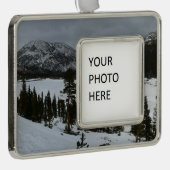 スノーイエラリーレイクカリフォルニア冬の風景 シルバープレートフレームオーナメント (右)
