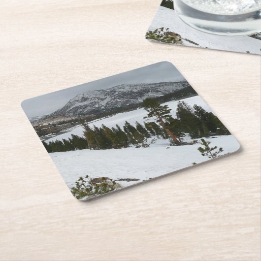 スノーイエラリーレイクカリフォルニア冬の風景 スクエアペーパーコースター (アングル)