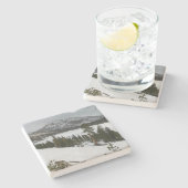 スノーイエラリーレイクカリフォルニア冬の風景 ストーンコースター (横)